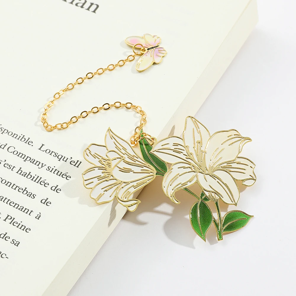 lotus Flower Green Lily Metal Bookmark Page Mark Stationery for Book Lovers Bookworm Gifts Reading Markers for Men Women metal bookmark floral painting bookmark bookmarks stationery supplies