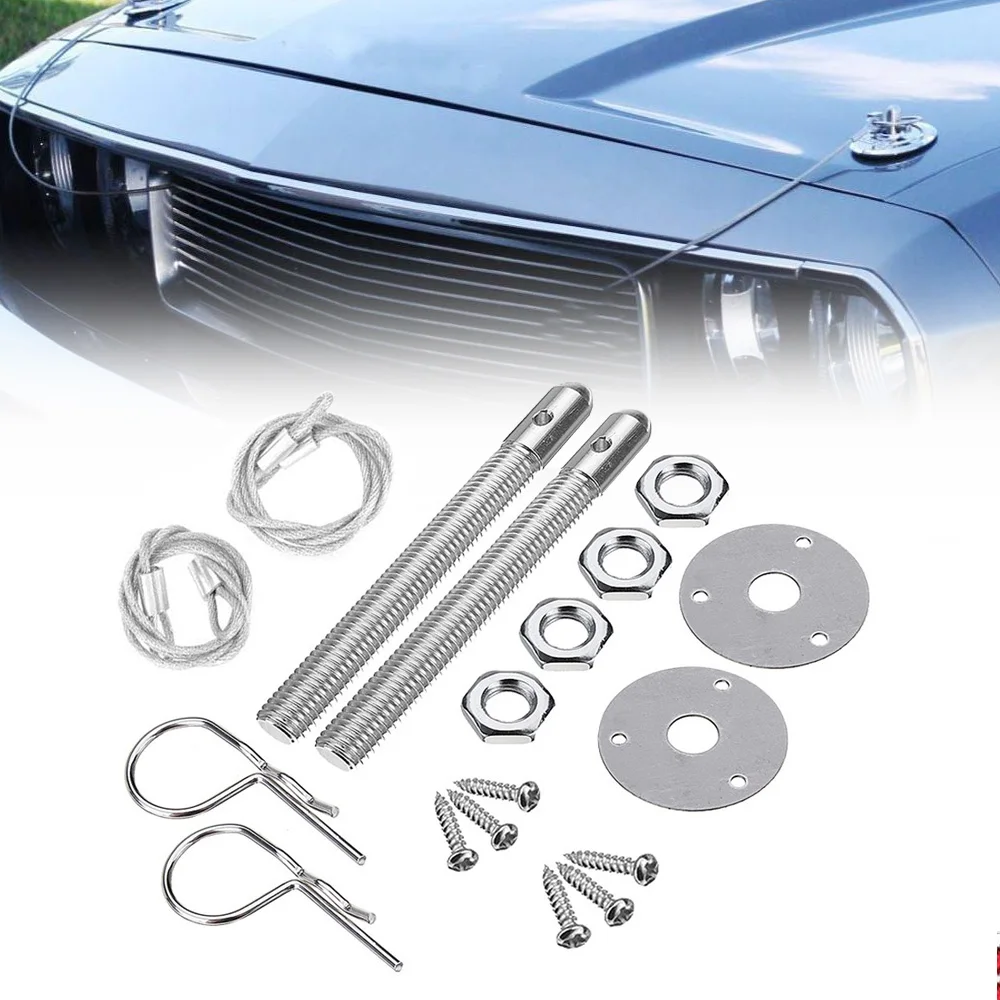 

1Set Universal Racing Style High Quality Fashion Stainless Steel Practical Mount Hood Pin Plate Bonnet Lock Set Car Hood Bonnets