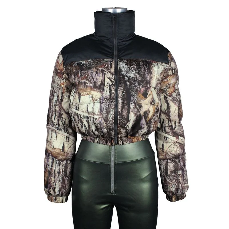 Fashion Plaid Print Parkas Bubble Cropped Jackets for Women Winter Clothing Warm Thicken Full Sleeve Puffer Down Coats Outwears