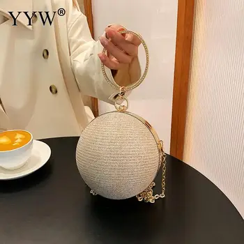 원형 링 휴대용 이브닝 백 금속 실버 라운드 볼 핸드백 립스틱, 우아한 럭셔리 클러치 지갑, 웨딩 지갑