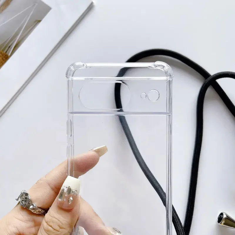 Premium Transparent Crossbody Phone Case with Necklace Cord Lanyard and Soft Bumper Cover
