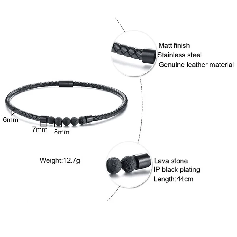 Men Necklace Leather Black Magnet Volcanic Lava Stone Choker Rock Beads Chains Necklace Women Handmade collier Dropshipping