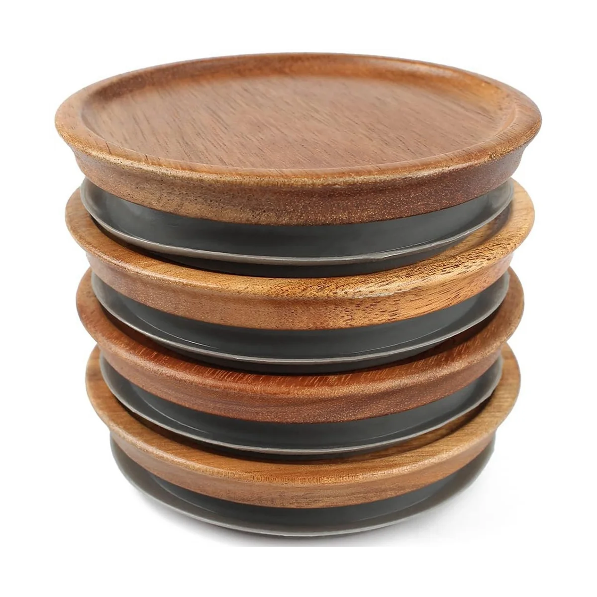 

Regular Mouth Jar Lids,Wooden Jar Tops,Canning Lids with Airtight Silicone Seal for Regular Mouth Jars,4 Pack