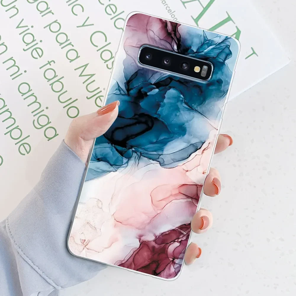 Stylish Watercolor Marble Transparent Silicone Back Bumper Case for [Brand Name] Galaxy S10 Series