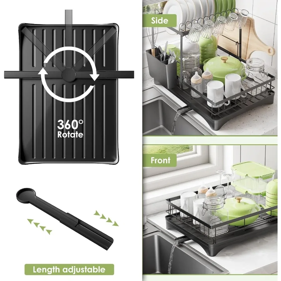 Dish Drying Rack Dish Racks for Kitchen 1 Tier or 2 Tiers Large Dish Drainer Organizer with Utensil Holder Kitchen Counter Orga