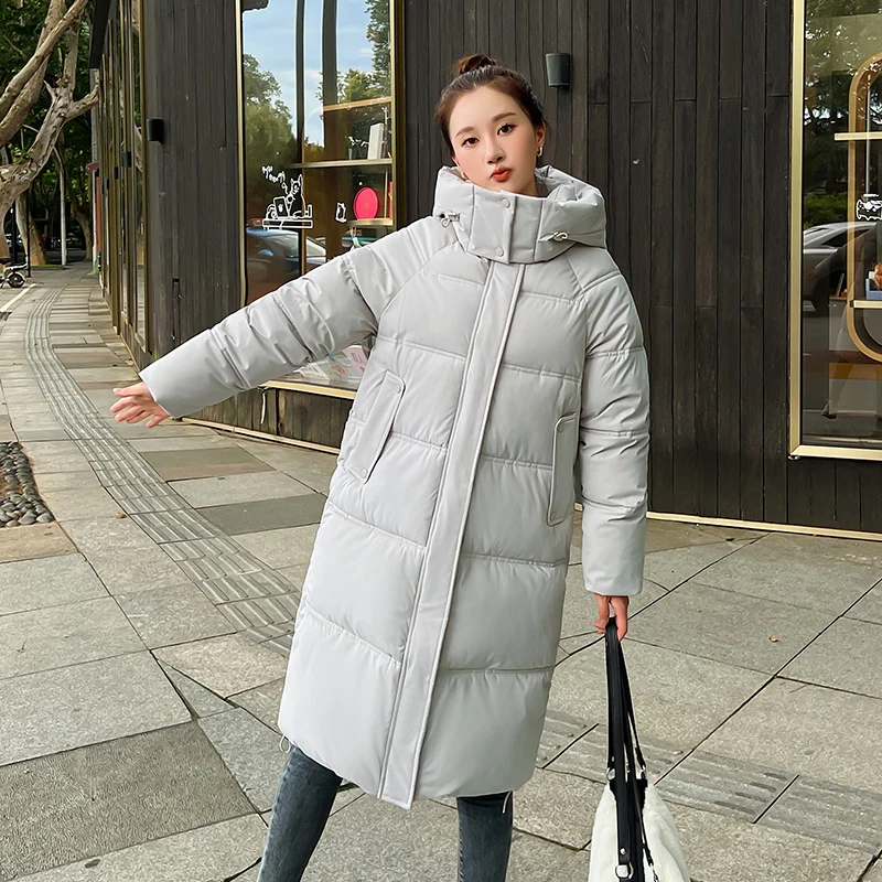 

CRRIFLZ New Women Autumn Winter Hooded Neck Solid Color Long Sleeve Bread Warm Coat For Ladies Loose Chic Long Jacket