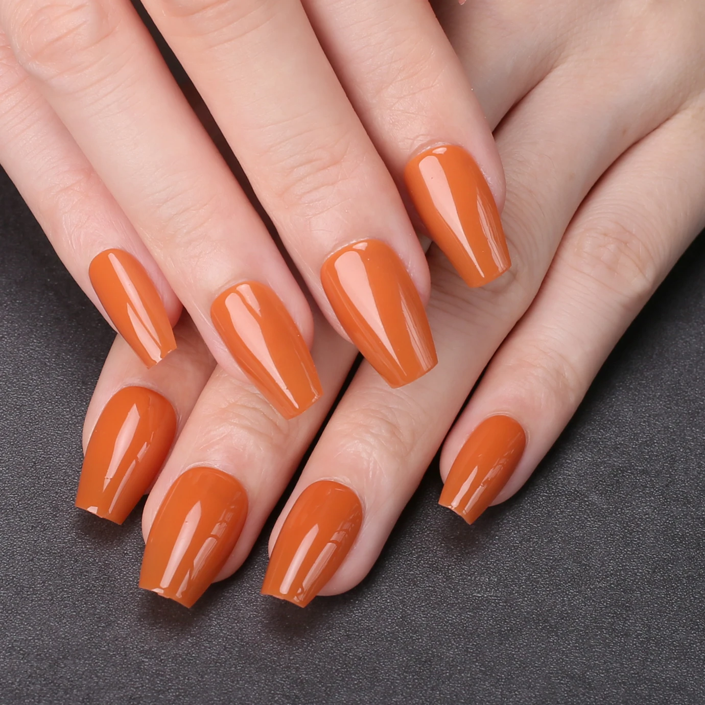 Glossy Pumpkin Ballet Acrylic Nails False nails New Gel Coffin Caramel faux  ongles Square shape Orange