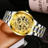 Luxury Delicate Trendy Men Fashion 3D Gold Dragon Calendar Watch Set Men Quartz Stainless Steel Watches 5