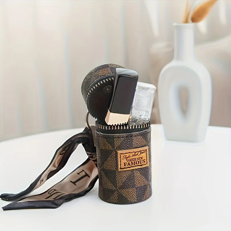 Retro Cylindrical Coin Wallet with Zipper Closure Multifunctional Lipstick Holder Large Capacity Portable for Travel Daily Use