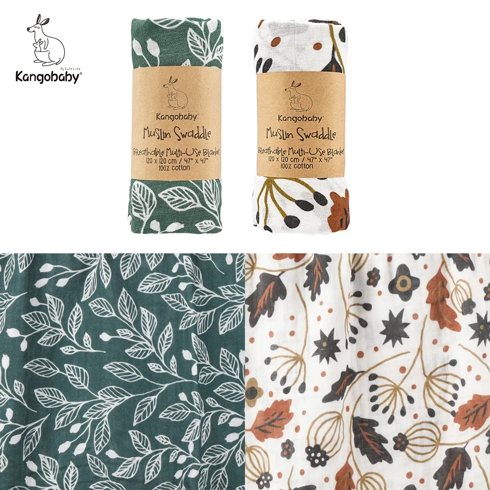 Kangobaby #My Soft Life# 2 Pieces Pack Muslin 100% Cotton Baby Swaddles Newborn Blankets Black White Gauze Infant Wrap 2