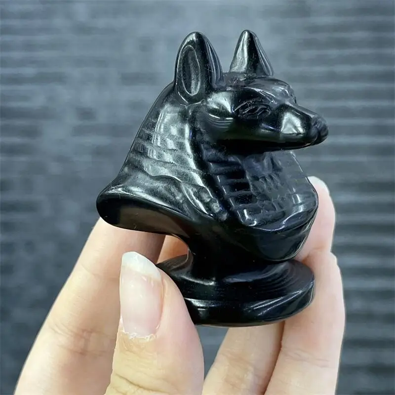 Natural Black Obsidian Death Anubis Hand Carved Wizard Figurine Energy Crafts Home Decoration As Gift 1PCS 4