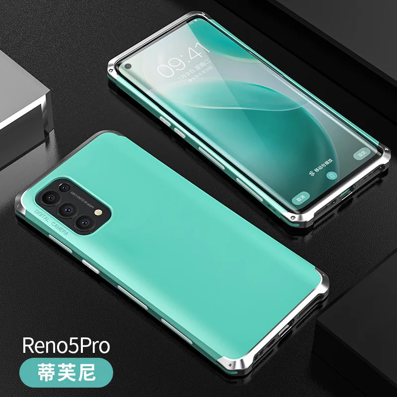Hot All-inclusive Hard Shell For OPPO Reno 5 Pro+ Scrub Shockproof Case Reno5 Textured Phone Metal Frame PC Back Cover