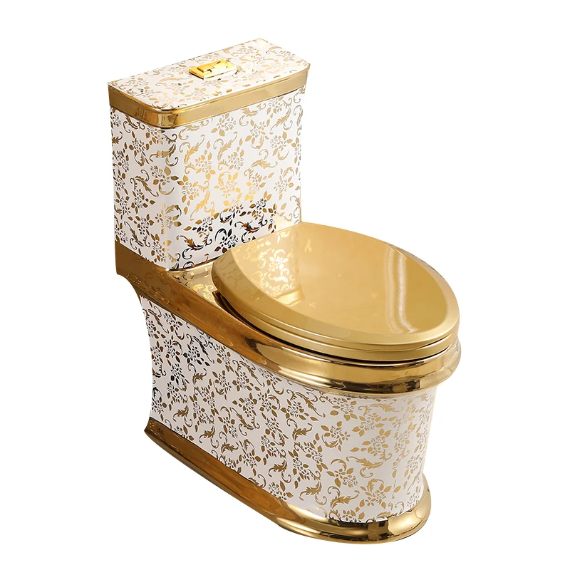 

European style golden toilet, household super whirlpool water-saving and odor resistant ceramic colored toilet