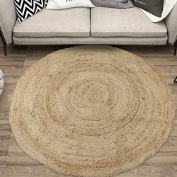 Rug Jute Round Braided Rustic Look 100%Handmade Reversible 7x7 Feet Rustic Rug Rugs and Carpets for Home Living Room