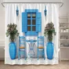 Fence Flowers Shower Curtains Blue Window Nature Floral Plants Scenery Modern Garden Wall Hanging Home Bathroom Decor with Hooks 6