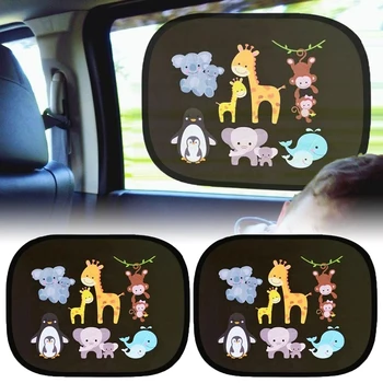 Universal 2Pcs Car Adsorption SunShade Cute Cartoon Side Window SunShade Cover Rear Auto Window Sunvisor Mesh For Children Adult 1