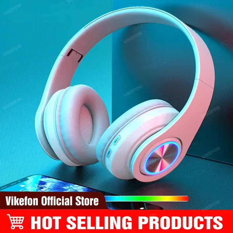 RGB Headsets Headphones Blutooth Surround Sound Stereo Wireless Earphone USB With MicroPhone Colourful Light PC Laptop Headset 2