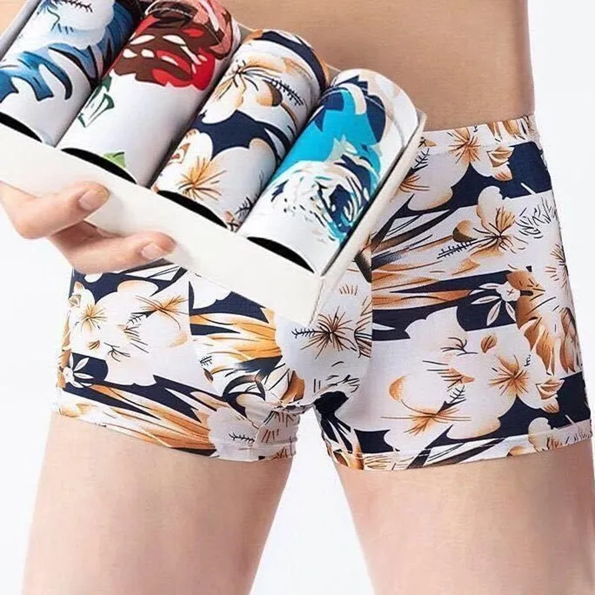 4pcs/Men's Underwear  Antibacterial Underpants Milk Silk Panties Men Boxer Shorts Moisture Absorbent Elastic Hombre Calzoncillos