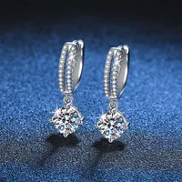 Luxury Solid White Gold Platinum PT950 Earrings moissanite earrings classic four claw D color 1 carat earrings for women