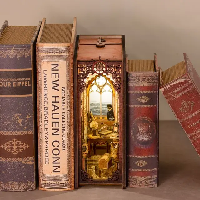 CUTEBEE DIY Book Nook Kit Miniature Dollhouse Eternal Bookstore Bookend Wooden Book Shelf Insert Lighting Model Toy For Kid Gift 2