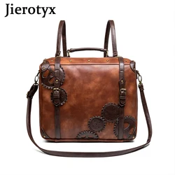 JIEROTYX Vintage Backpack Bags for Women Large Capacity Steampunk Leather Shoulder Bag Fashion Halloween Handbags Punk Rock