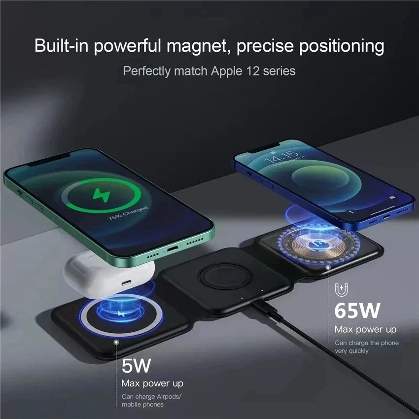 Carregador Magnético Portátil sem Fio Estação de Doca de Carregamento Rápido 100w em Iphone 15 14 13 12 xr Pro Max Apple Ver Airpods - Image 2