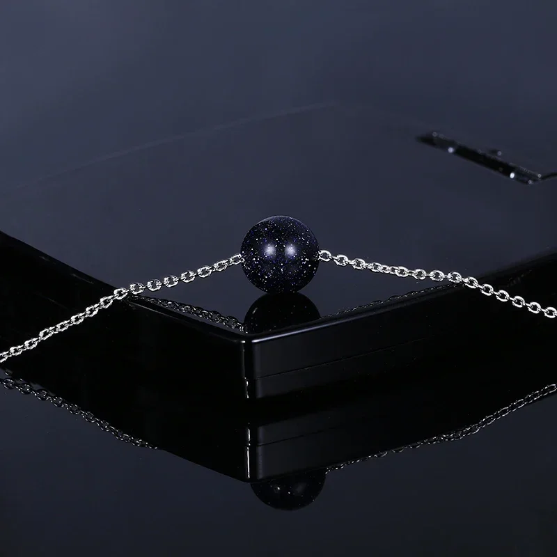 925 Sterling Silver Blue Sandstone Pendant Necklace for Women