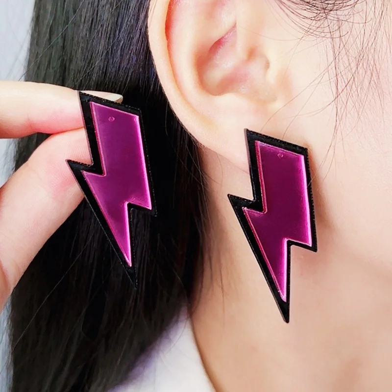 Acrylic Shiny Lightning Study Earrings Fashion Gift