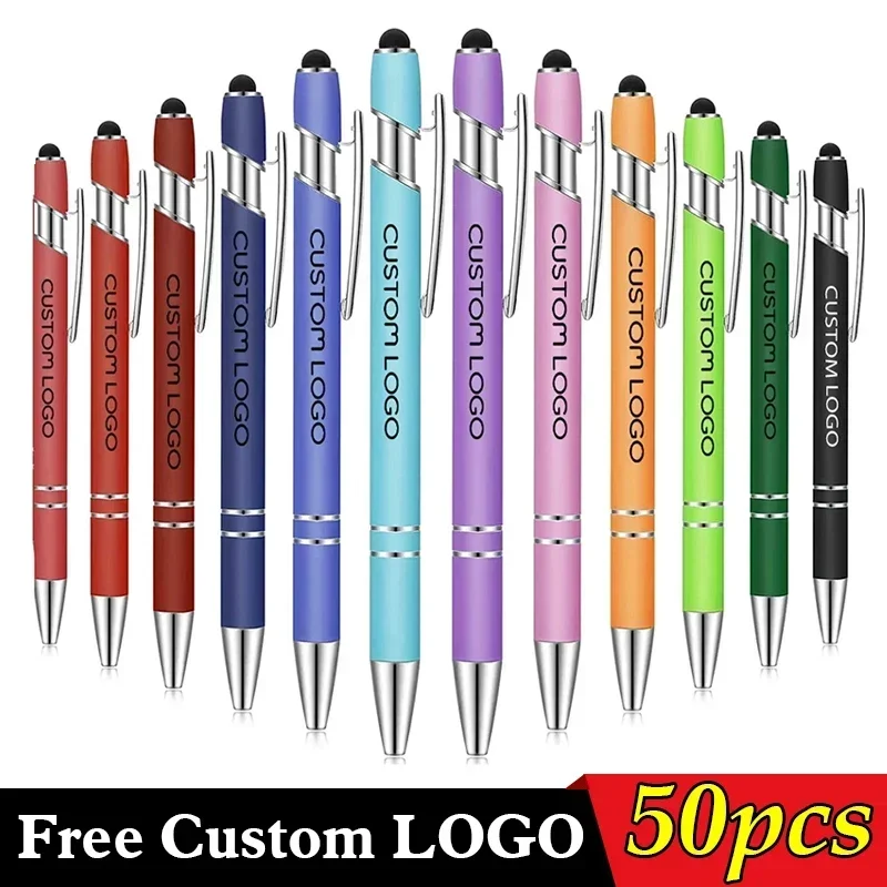 Ballpoint Pen 50 Pcs Metal Business Ballpoint Pen Custom Logo Drawing Touch Screen Stylus Pen School Office Supplies Free Engraved Name Text
