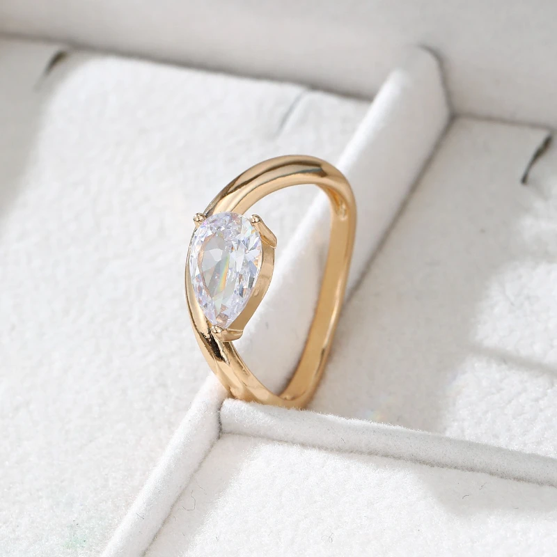 1 Stück Eleganter Damenring mit Wassertropfen-Form, Zirkonia, Goldfarben, Vintage-Stil, Gewellt und Gedreht – Detail 5