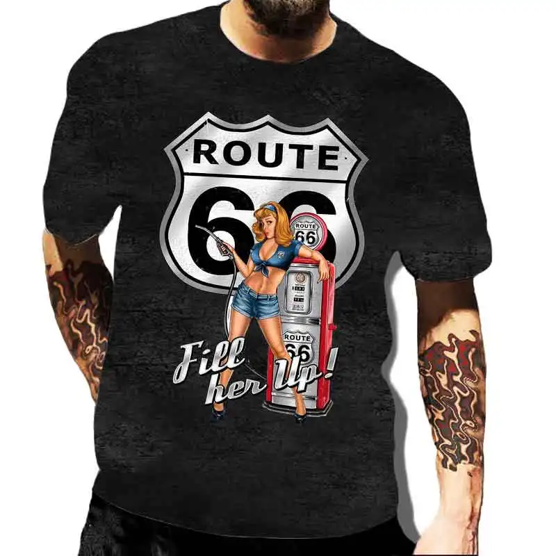 

Футболка мужская с круглым вырезом, Классическая Повседневная Удобная рубашка с принтом US Route 66, с короткими рукавами, в винтажном стиле, цвет черный, на лето