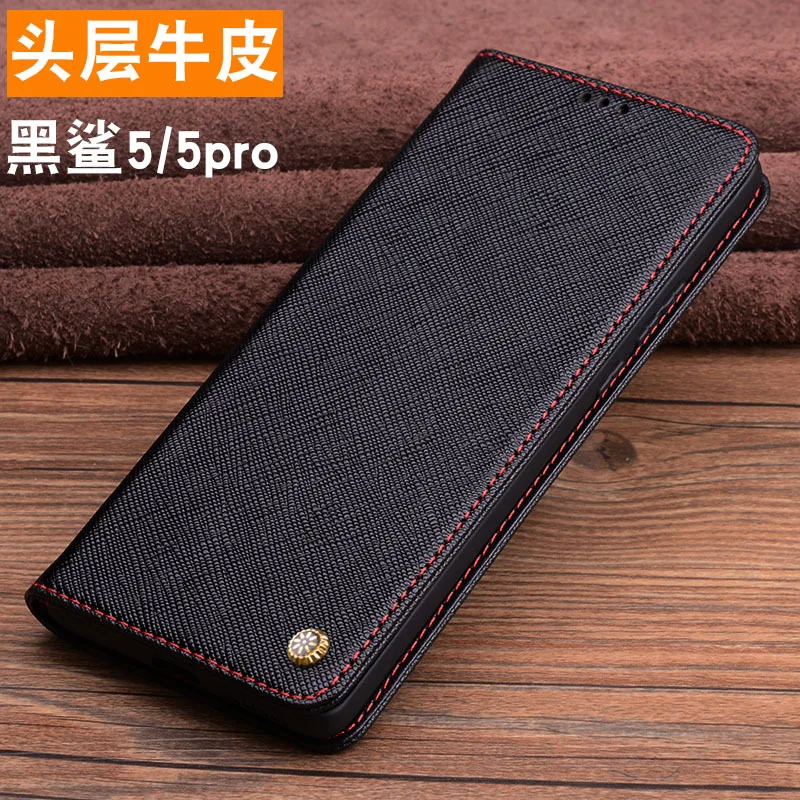 Luxury Genuine Leather Magnet Clasp Phone Cover Cases For Xiaomi Black Shark 5 Pro Kickstand Holster Case Protective Full Funda