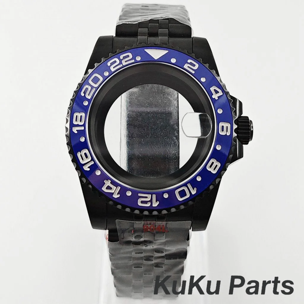Black Purple GMT Bezel Watch Case with PVD Black Jubilee Bracelet and Sapphire Crystal