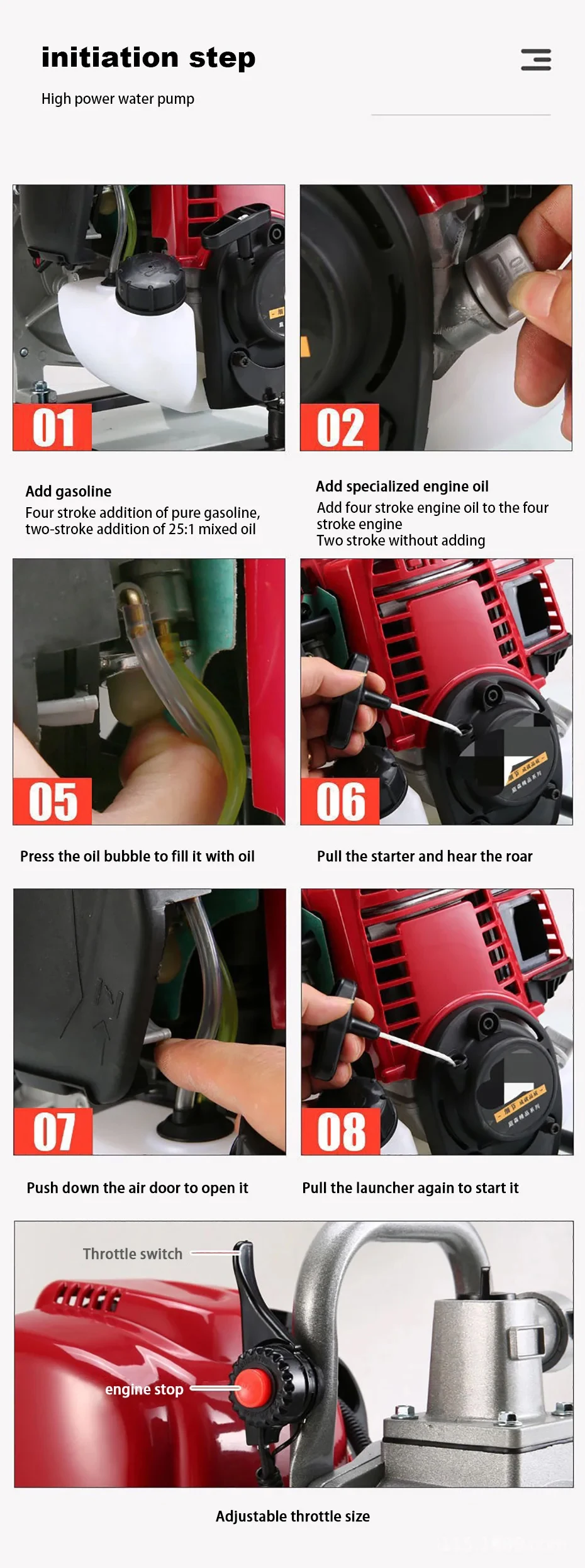 High Lift Benzinmotor-Sumpfpumpe, 1 Zoll, 2-Takt, 4-Takt, multifunktionale Minipumpe für Bewässerung, Bewässerung