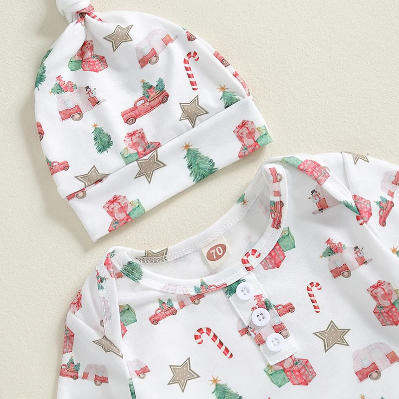 Christmas Baby Gown with Hat Tie Bottom Newborn Receiving Blanket Cap Set for Boys Girls