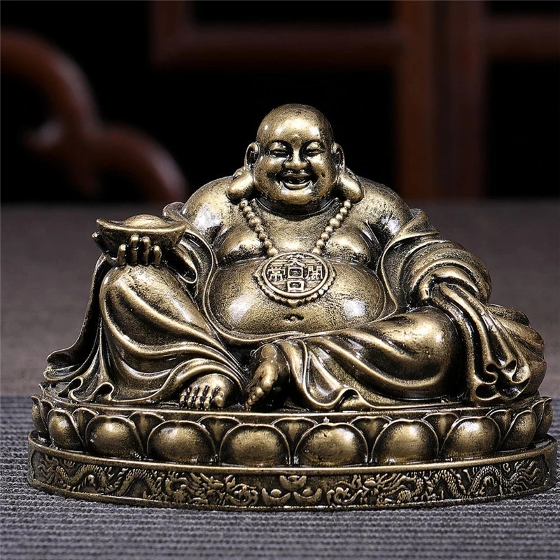 

Chinese Laughing Buddha Statue Bronze Color Ornaments Resin Feng Shui Big Maitreya Buddha Sculpture Figurines Home Decoration