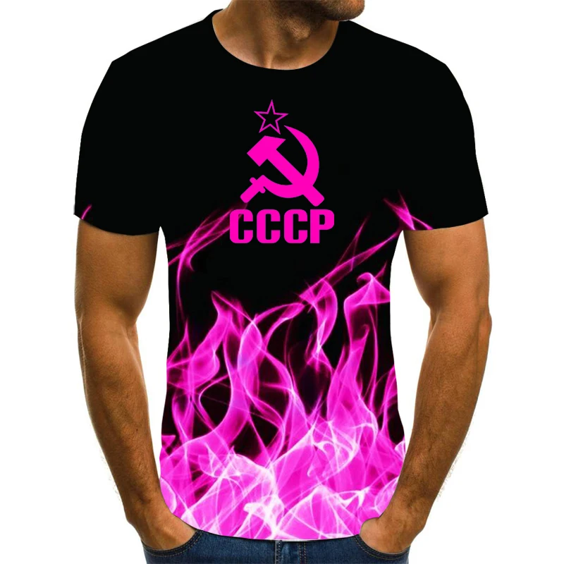 

Футболка с 3D-принтом пламени CCCP, Мужская Уличная одежда, крутая дизайнерская Новая футболка в русском стиле с коротким рукавом, футболка оверсайз с принтом Советского Союза