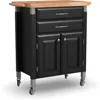 Serve Kitchen Cart with Natural Top, Locking Casters, Two Drawers, Two Storage Cabinets 1