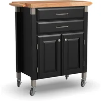 Serve Kitchen Cart with Natural Top, Locking Casters, Two Drawers, Two Storage Cabinets 1