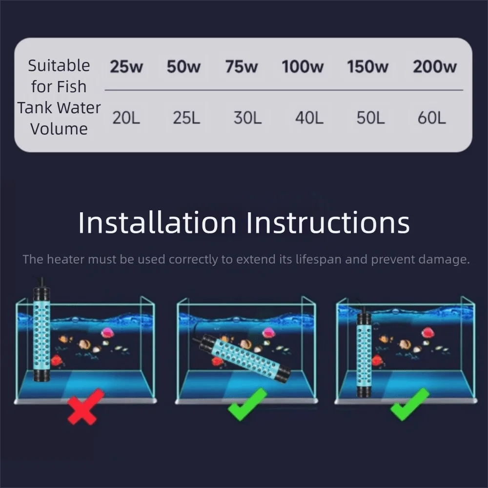 15-34°C Fish Tank Heating Rod LCD Display Adjustable Aquarium Submersible Heater Temperature Control Automatic
