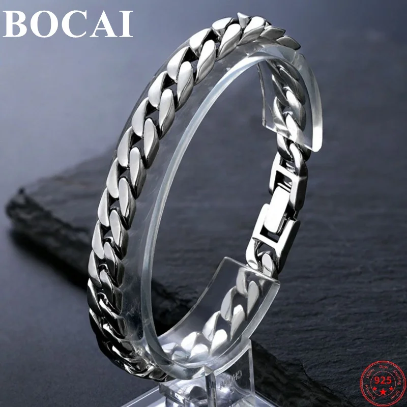 

BOCAI S925 Sterling Silver Charms Bracelets for Men Women New Fashion 8mm 10mm 12mm Cuban Link Chain Punk Jewelry Free Shipping