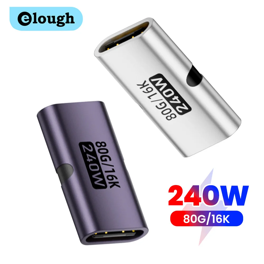 Elough PD3.1 240W Tipo C Fêmea para Tipo C Fêmea Adaptador 80Gbps USB C para USB C Conector 16K 60Hz Vídeo Compatível