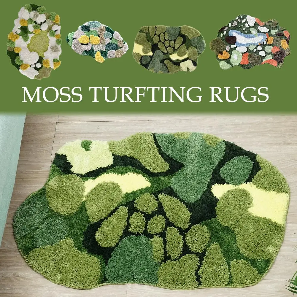 

Bath Mat Non-Slip Flocked Carpet Bathroom Rugs 3D Plush Bath Super Washable Green Flocked Absorbent Forest Mat Shower Mat S S3Q3