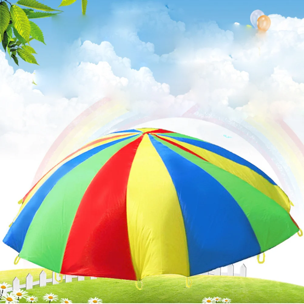 

1.1 Meter Diameter Kids Outdoor Teamwork Game Prop Rainbow Parachute Toys Jump Bag Bounce Play Mat School Activity Puzzle Game