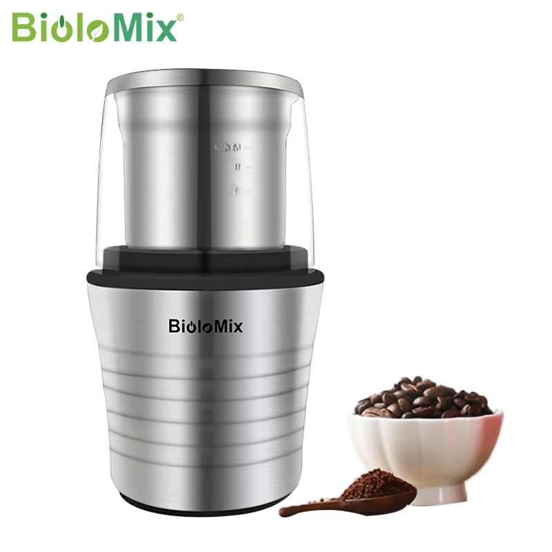 Biolomix 300W Spezie Elettriche E Macinacaffè Wet And Dry 2-In-1 Double Cups Corpo In Acciaio Inossidabile E Lame Miller