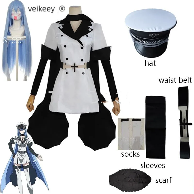 

Cosplay Anime Esdeath Empire Cosplay Costume Manga General Uniform with Hat Wig Socks Esdeath Empire Outfits Halloween Party Set