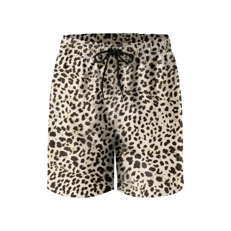 2024 Men's Casual Shorts Men's Leopard Print 3D Printed Beach Shorts Casual Suitable for Surfboard Personality Summer 2