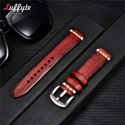 Artisan Vintage Retro Italian Leather Watch Strap - Unisex Universal Design - 22mm (Wine Red)