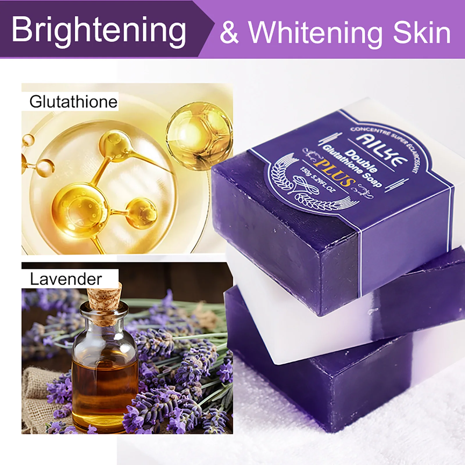 AILKE Lightening Soap Bar, With Organic Glutathione & Lavender, For Face, Body, Reduce Spots, Clean Skin,Support Customized LOGO 5