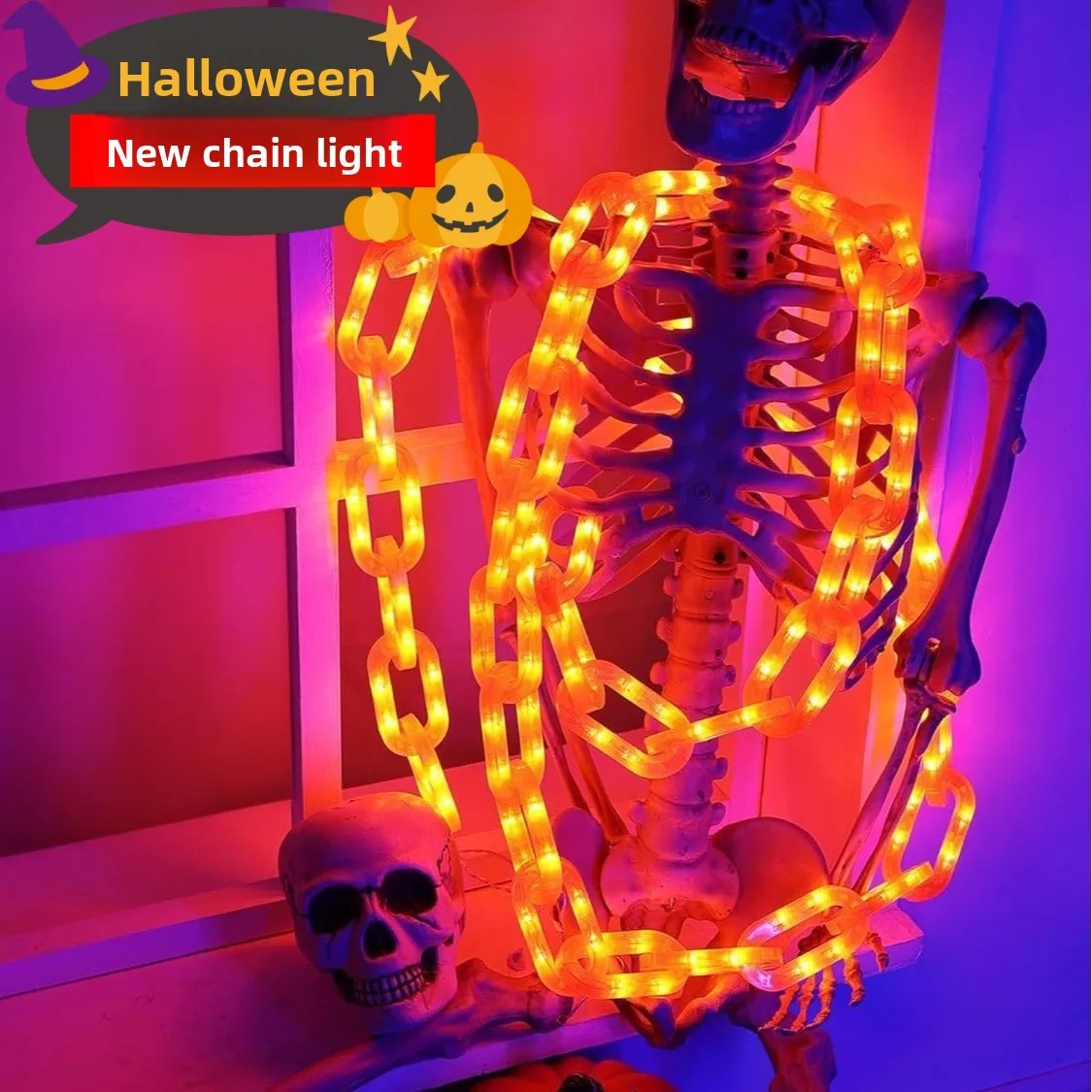 Halloween Plastic Chain Lights 8 Lighting Modes String Lights Skeleton Dog Creepy Costumes Accessories Party Spooky Decorations